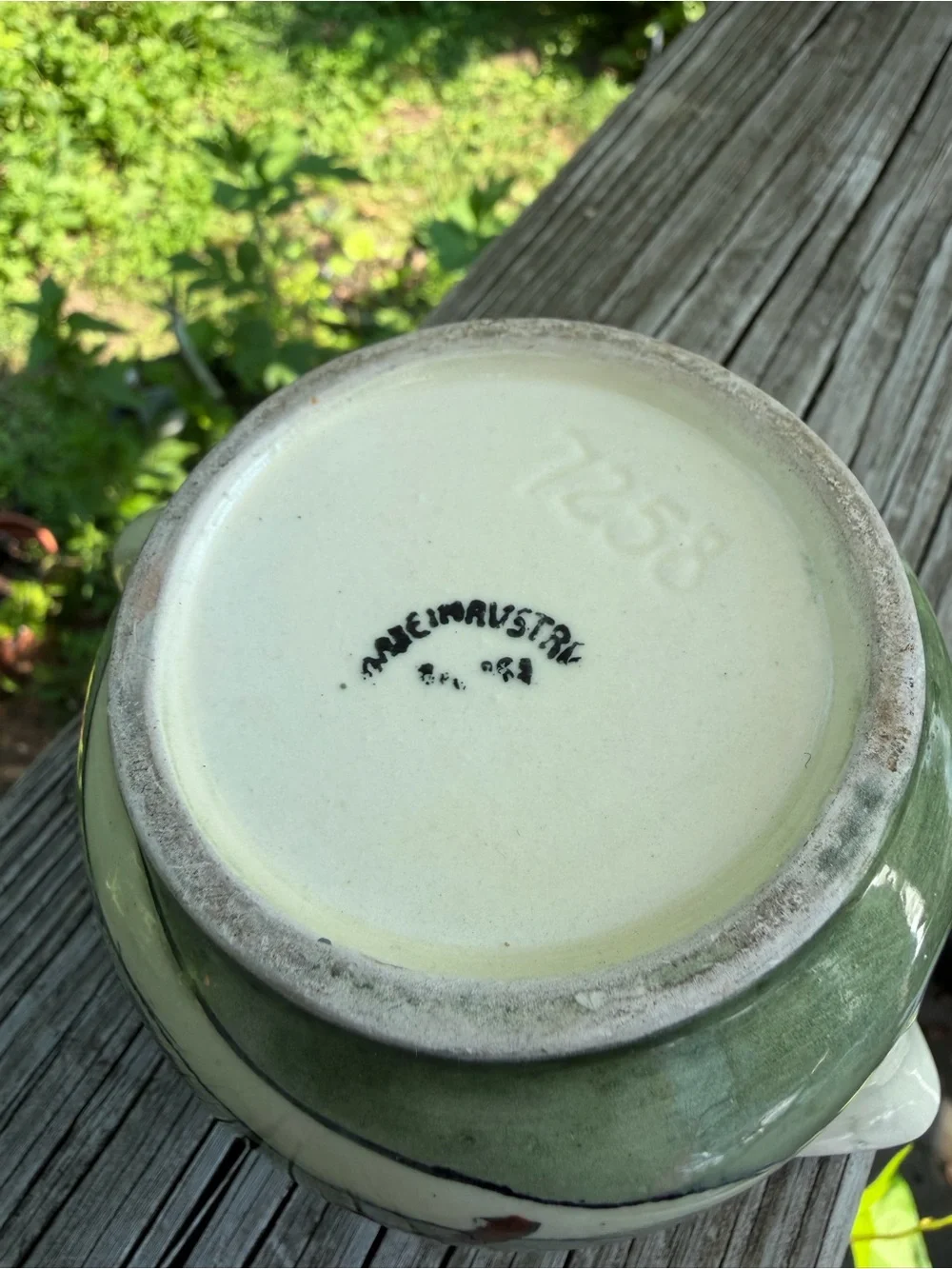 Made in Austria Creamer Woman Chasing Rooster 7258 Sage green And Cream